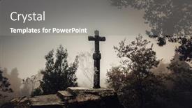  Presentation with stone cross - PPT theme having shot-of-a-beautiful-religious background and a gray colored foreground