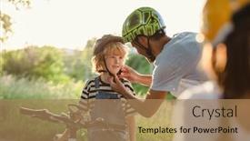  Presentation with father - Slide set featuring shot-of-a-father-adjusting background and a coral colored foreground