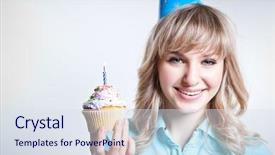  Presentation with cupcake - Audience pleasing PPT layouts consisting of shot-of-a-girl-celebrating backdrop and a sky blue colored foreground