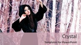  Presentation with gothic - Beautiful PPT theme featuring gloomy young caucasian female makes - shot of a gothic woman backdrop and a soft green colored foreground