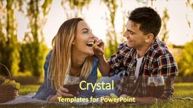  Presentation with picnic - Colorful slide deck enhanced with shot of a happy couple enjoying a day in the park making a picnic backdrop and a tawny brown colored foreground