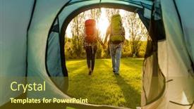  Presentation with camping - PPT theme enhanced with shot of a happy couple camping on the nature background and a tawny brown colored foreground