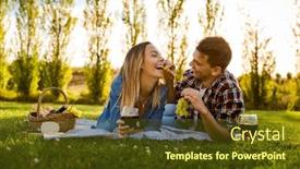  Presentation with picnic - Theme enhanced with shot of a happy couple enjoying a day in the park making a picnic background and a tawny brown colored foreground