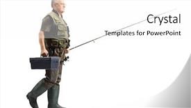  Presentation with full length portrait two men women brown sweater - PPT theme with shot of a mature fisherman background and a white colored foreground