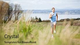  Presentation with running race - PPT layouts enhanced with shot of a mixed race man running outdoor background and a yellow colored foreground