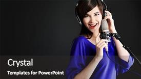  Presentation with microphone - Cool new presentation with shot of a pretty young woman in headphones singing a song with a microphone shot in a studio backdrop and a dark gray colored foreground