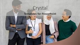  Presentation with group - Presentation theme featuring shot-of-a-small-diverse background and a  colored foreground