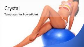  Presentation with active lifestyle - PPT layouts featuring shot of a sporty young woman dressed in swimsuit sitting on blue ball active lifestyle background and a sky blue colored foreground