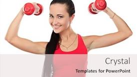 Presentation with active life - PPT theme featuring shot of a sporty young woman with dumbbells active sporty life wellness background and a lemonade colored foreground