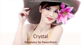  Presentation with elegant flowers - Beautiful presentation theme featuring shot of a young beautiful woman in elegant hat with a lily flowers isolated over white background backdrop and a lemonade colored foreground