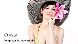  Presentation with elegant flowers - Slides featuring shot of a young beautiful woman in elegant hat with a lily flowers isolated over white background background and a sky blue colored foreground