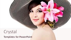  Presentation with elegant flowers - Cool new presentation theme with shot of a young beautiful woman in elegant hat with a lily flowers isolated over white background backdrop and a sky blue colored foreground