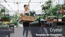  Presentation with plants - PPT theme enhanced with shot-of-a-young-woman background and a dark gray colored foreground