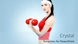  Presentation with active life - PPT layouts enhanced with shot of a young woman with dumbbells active sporty life wellness background and a sky blue colored foreground