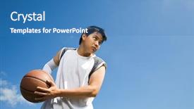  Presentation with basketball - Colorful PPT theme enhanced with shot of an asian basketball player holding a basketball backdrop and a teal colored foreground