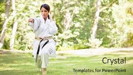  Presentation with karate - PPT theme enhanced with shot of an asian woman background and a soft green colored foreground