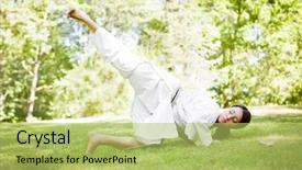  Presentation with self defense - Colorful PPT layouts enhanced with shot of an asian woman backdrop and a yellow colored foreground