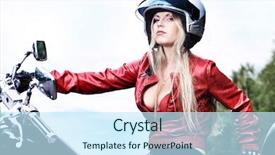  Presentation with motorcycle - Amazing PPT theme having shot of an attractive woman biker posing near her motorcycle backdrop and a cool aqua colored foreground