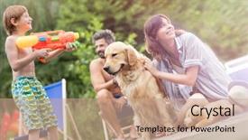  Presentation with wedding anniversary golden - Audience pleasing PPT theme consisting of family with golden retriever dog backdrop and a coral colored foreground