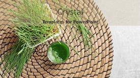  Presentation with healthy juice - PPT theme featuring shot of healthy wheat grass juice on wicker mat background and a coral colored foreground
