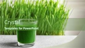  Presentation with healthy juice - Audience pleasing presentation consisting of shot of healthy wheat grass juice on table backdrop and a forest green colored foreground