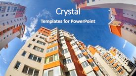  Presentation with industrial buildings new commercial warehouse - Slide deck featuring shot of new residential building background and a teal colored foreground