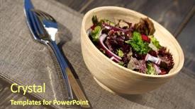  Presentation with salad - PPT theme with shot of salad at wooden background and a violet colored foreground