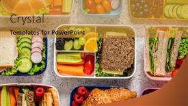  Presentation with healthy - Slide set enhanced with shot-of-school-lunchboxes background and a gold colored foreground