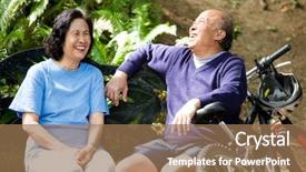  Presentation with elderly asian - Colorful presentation theme enhanced with shot of senior asian couple backdrop and a coral colored foreground