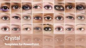  Presentation with blue eyes technology eye scan - Presentation design featuring shot of several multiethnic eye background and a coral colored foreground