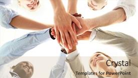  Presentation with pile - Cool new presentation theme with shot of smiling co-workers backdrop and a soft green colored foreground