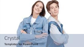  Presentation with denim - Presentation theme with shot-of-smiling-teen-boy background and a light blue colored foreground