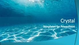  Presentation with swimming beautiful girl swims underwater - Amazing presentation having shot of the swimming pool backdrop and a ocean colored foreground