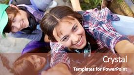  Presentation with person help sign poverty - Audience pleasing PPT theme consisting of shot of three teenagers climbing backdrop and a red colored foreground