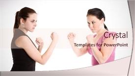  Presentation with fight two boxer boxing - Audience pleasing slides consisting of shot of two businesswomen ready backdrop and a  colored foreground