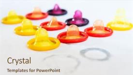  Presentation with healthcare - PPT layouts consisting of shot of various colorful condom background and a lemonade colored foreground