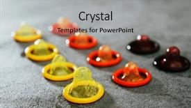  Presentation with condom - Presentation enhanced with shot of various colorful condom background and a light gray colored foreground