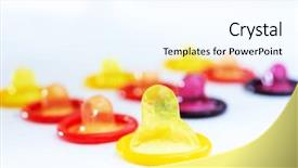 Presentation with condom - Amazing presentation theme having shot of various colorful condom backdrop and a cool aqua colored foreground