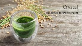  Presentation with wheat - Amazing theme having shot of wheat grass juice on wooden table backdrop and a mint green colored foreground