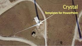  Presentation with poster on white wall above - Presentation with windmill rotating and producing electricity background and a tawny brown colored foreground