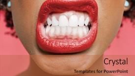  Presentation with teeth - Colorful presentation theme enhanced with shot of woman clenching teeth backdrop and a  colored foreground