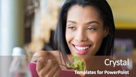  Presentation with health diet - Colorful PPT theme enhanced with shot of young woman eat backdrop and a tawny brown colored foreground