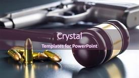  Presentation with gun - Amazing PPT layouts having shot weapon cartridge - judge gavel and gun bullets backdrop and a tawny brown colored foreground