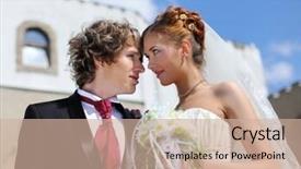  Presentation with marriage - PPT theme featuring shot young couples entering into marriage portrait of bride and groom in nature background and a soft green colored foreground