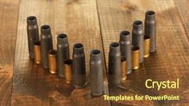 Presentation with wooden - Presentation design enhanced with shotgun cartridges on wooden table background and a  colored foreground