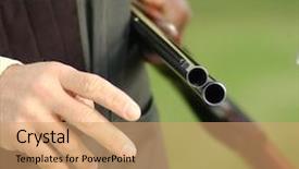  Presentation with man holding phone - Colorful PPT layouts enhanced with shotgun on a trap range backdrop and a  colored foreground