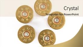  Presentation with shells - PPT theme enhanced with shotgun shells in pistol bullet background and a coral colored foreground