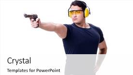  Presentation with shooting gun - Beautiful theme featuring shotgun sports - man doing sport shooting backdrop and a white colored foreground