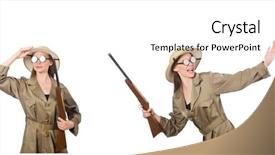  Presentation with safari - Beautiful PPT layouts featuring shotgun sports - woman wearing safari hat backdrop and a white colored foreground