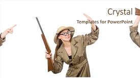  Presentation with safari - Slide deck with shotgun sports - woman wearing safari hat background and a cream colored foreground
